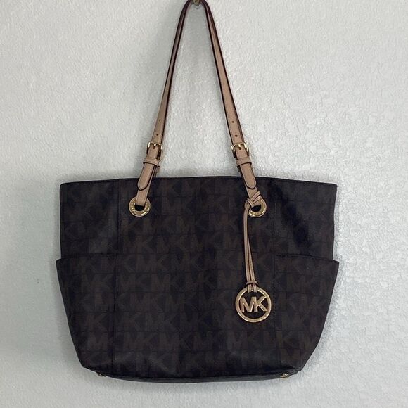 MICHAEL KORS Women’s Logo Monogram Pocket Tote Brown Bag - Picture 1 of 10